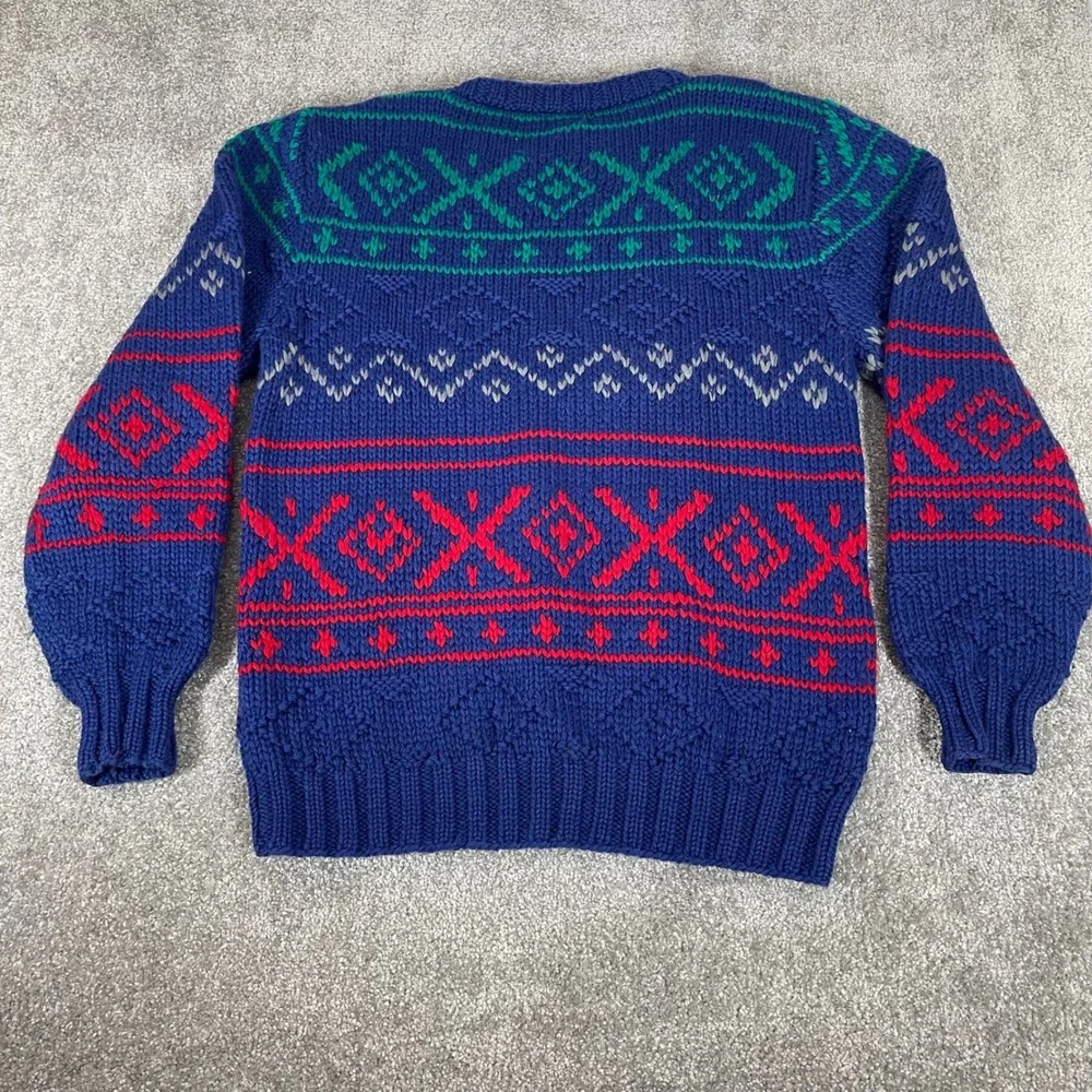 Vintage‎ IZOD Sweater Mens Large Wool Ski Chunky Knit Grandpa Geometric 80s 90s